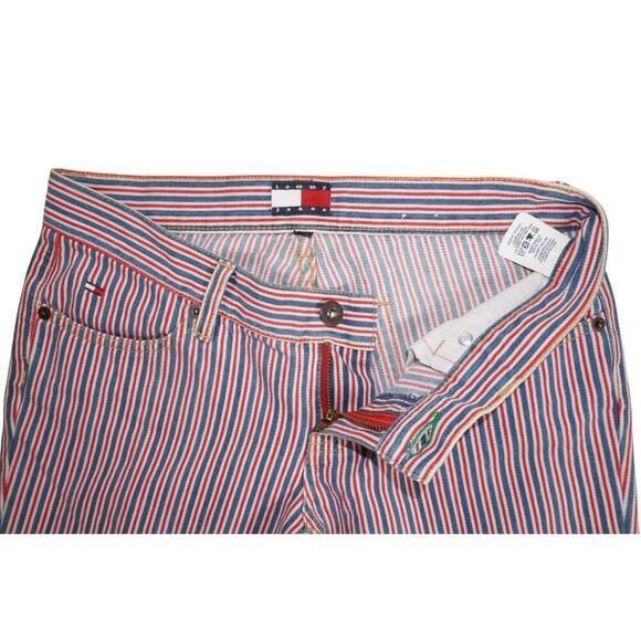Vintage Tommy Jeans Red White Blue Striped Flare Pants Size 3 Y2K 90s Retro USA - Picture 2 of 16